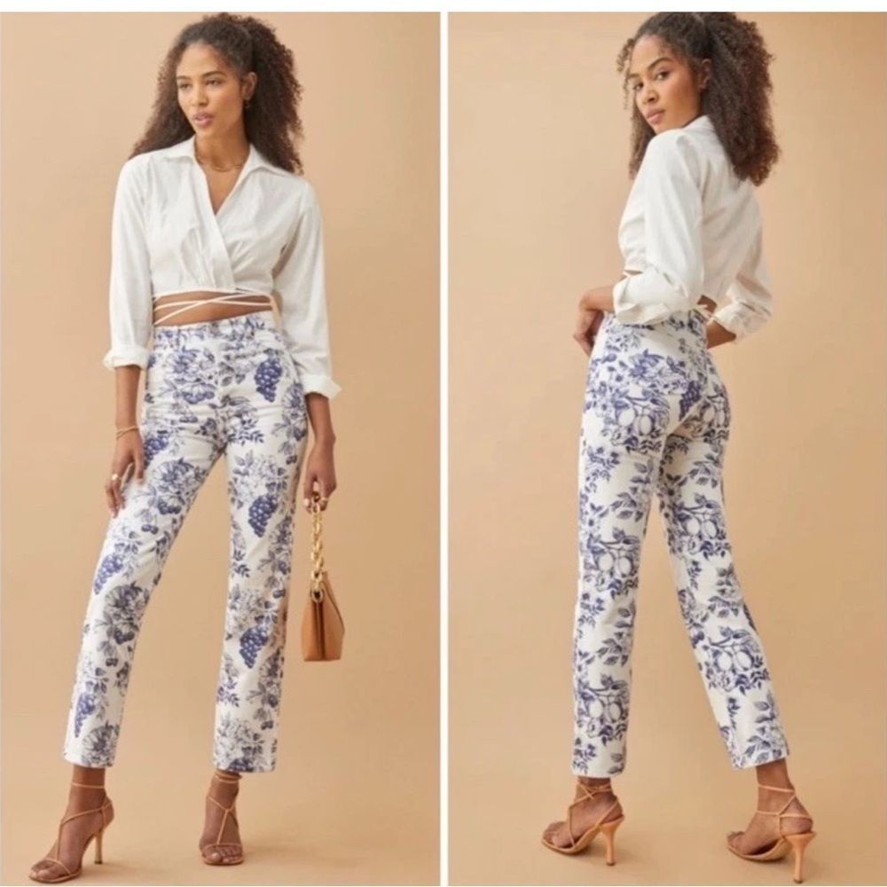NWT Reformation Cynthia Toile High Rise Straight cotton Jeans in Monaco size 27